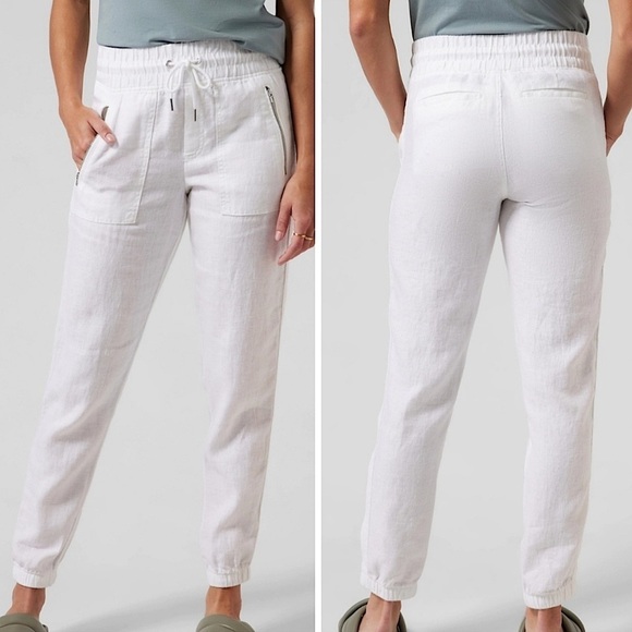 Athleta Cabo Linen Jogger Pant White 12 - Picture 1 of 8